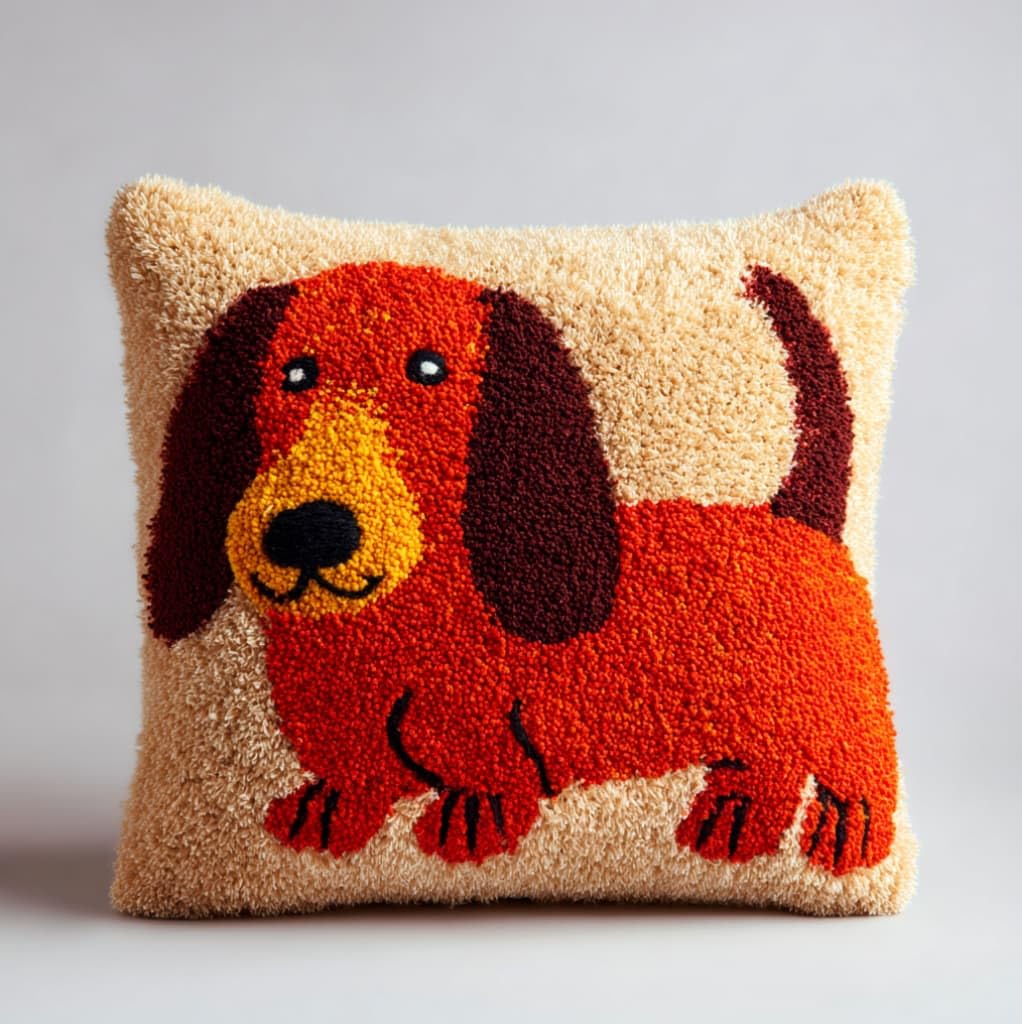 AxiangziK DIY Latch Hook Pillow Kit,Cartoon Dachshund