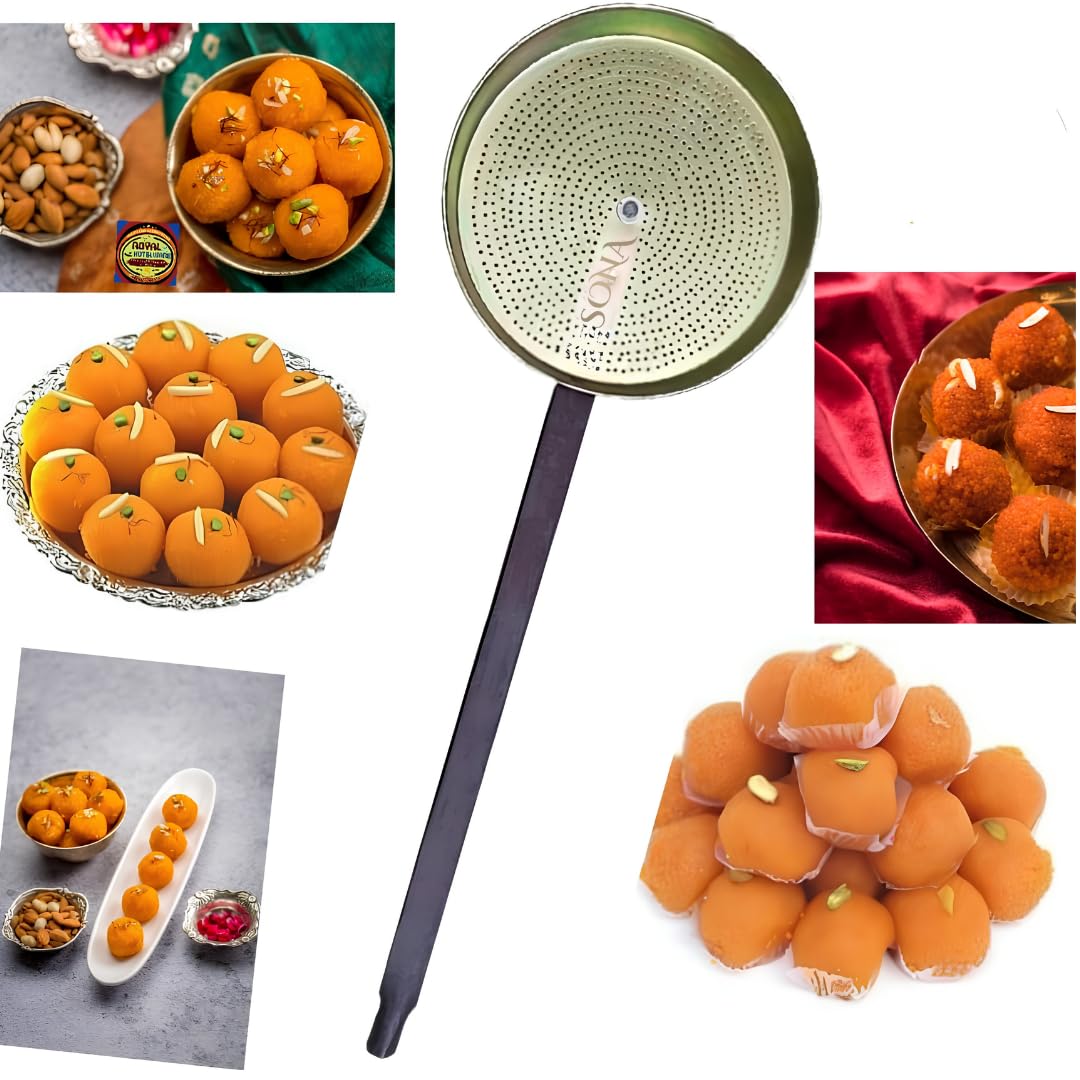 SONA Motichoor Laddu Iron Jhara, Perforated Strainer with Long Handle for Indian Sweets, Commercial and Home Use, Boondi Jhara with Long Handle Pack of 1 Hole Size (0 N0.)-image-13