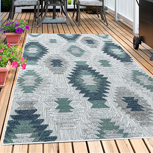 Carpetsale24 Tapis d'extérieur, Couleur Bleu, Conception Vintage, 110833, Tapis Rectangle, Tapis pour terrasse-Balcon-Jardin ou Cuisine, 200 x 290 cm