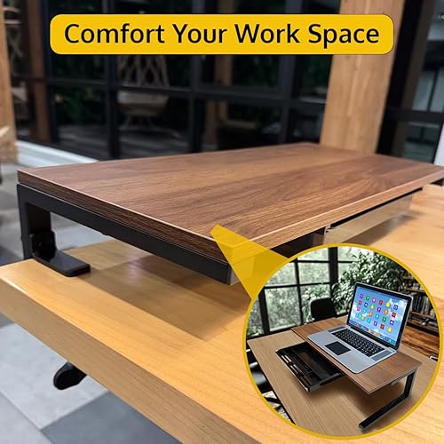 Miniatura 6 de Abrazadera ergonómica en el monitor de computadora portátil soporte elevador con cajón, 21.6 x 9.8 pulgadas - marrón oscuro