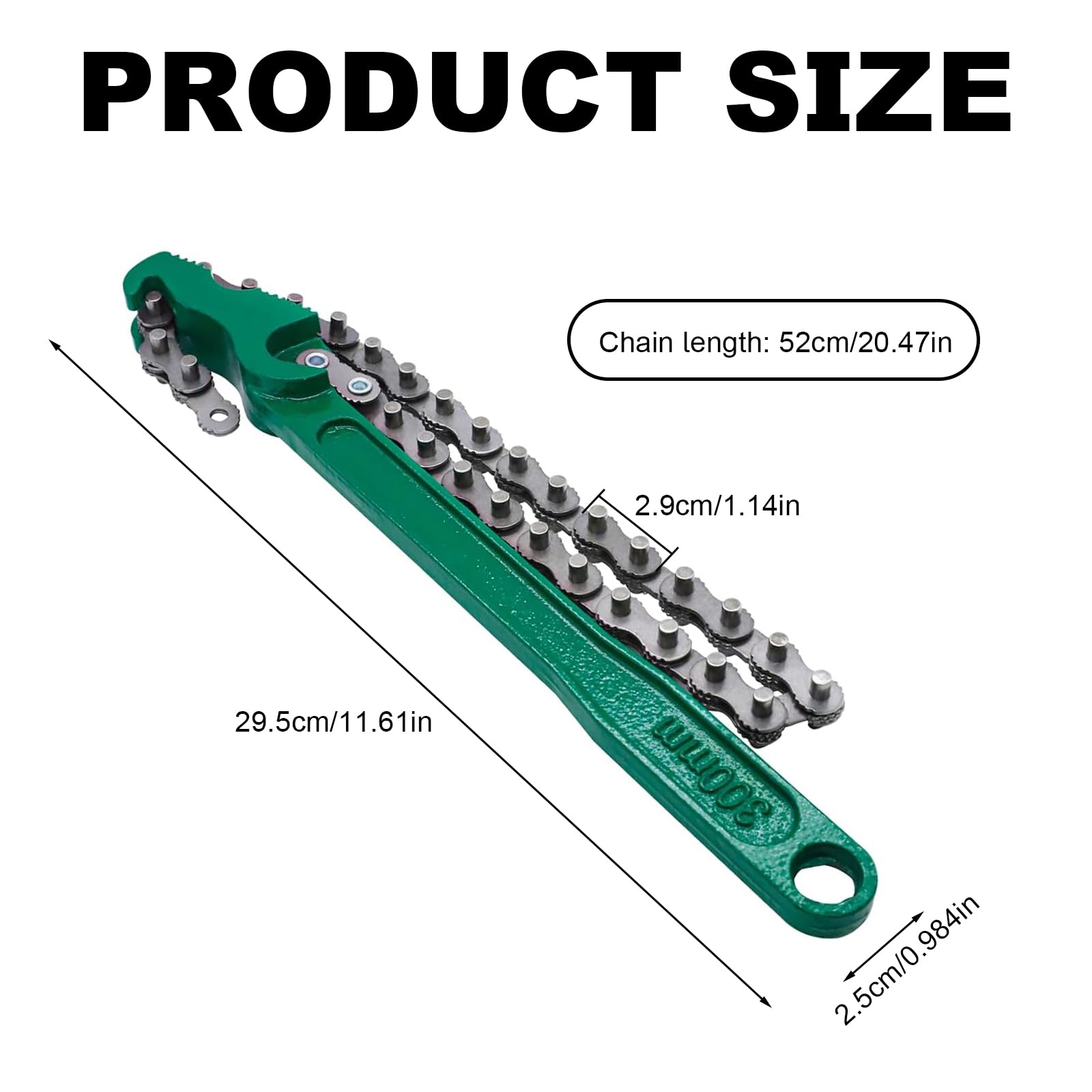 12 Pollici Chiave per Filtro Olio da, Acciaio al Carbonio Chiave a Catena, Chiaves per Catena del Filtro Dell'olio Regolabile, Verde, per Installazione e Riparazione di Macchinari