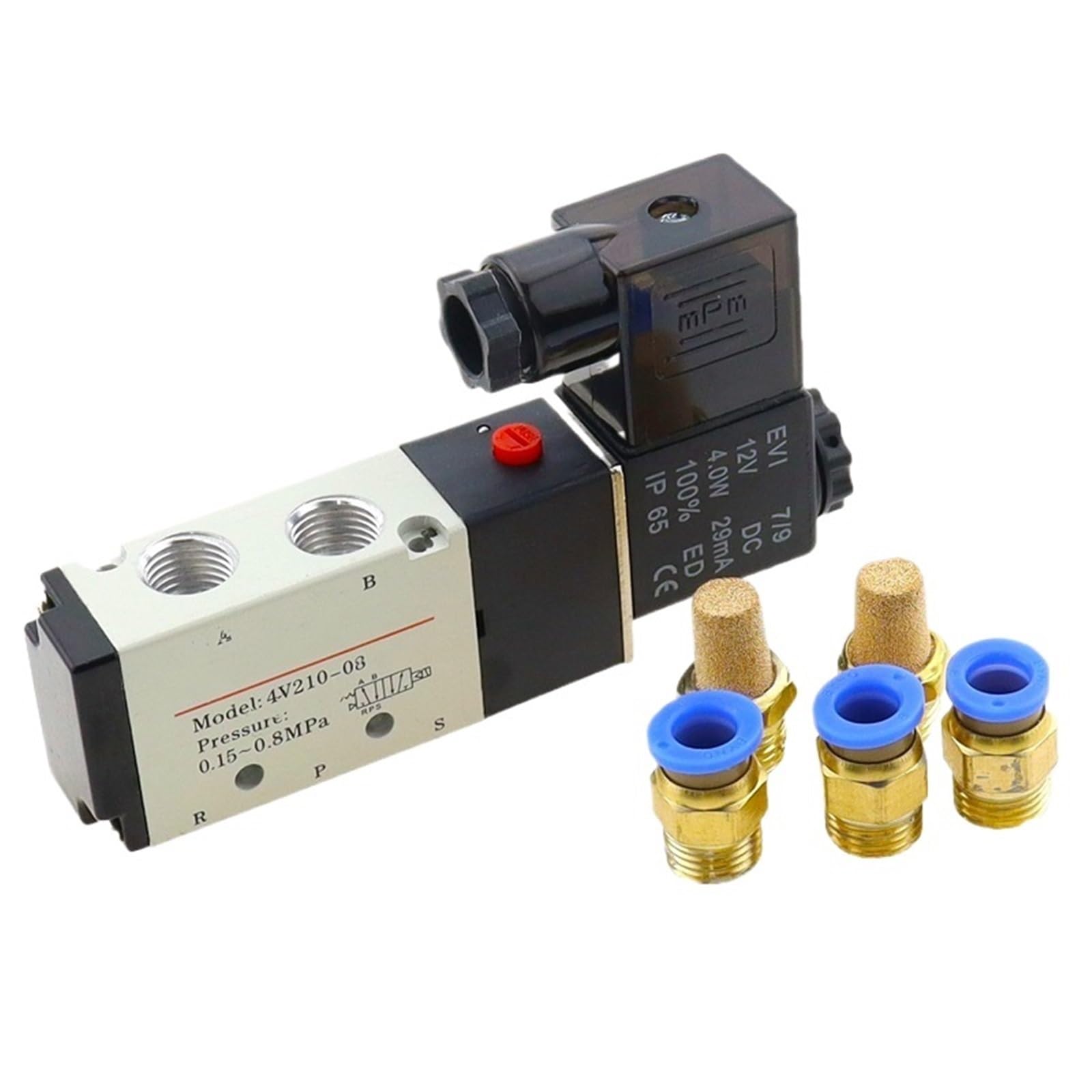 1pcs 5Way 2 Position Electric Solenoid Valve 4V210-08 1/8" 1/4" Port Size DC12V24V AC110V220V air Control Valve(PC 4mm Fittings,DC12V)