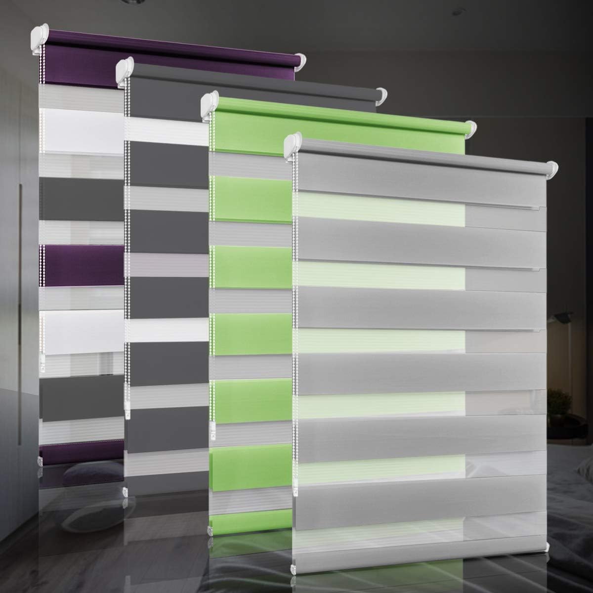 bobodeco Doppelrollo klemmfix ohne Bohren Duo Rollos für Fenster mit Klemmträger, Grau B45 x H150cm (Stoffbreite 45cm), Fensterrollo lichtdurchlässig & verdunkelnd Wandmontage Sichtschutz