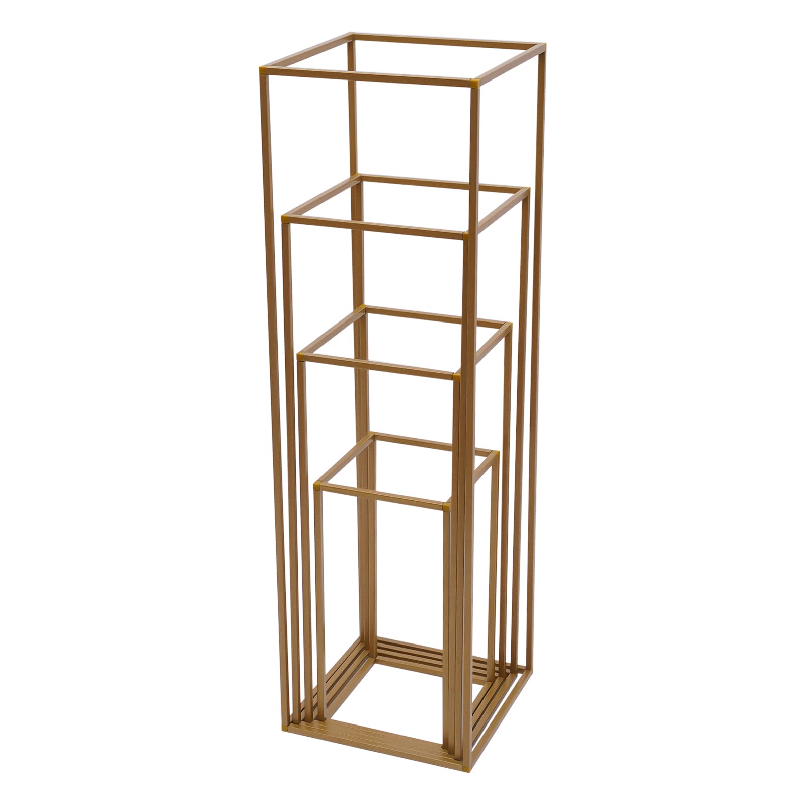4 soportes dorados de metal para flores, jarrón de boda, columna floral, cuadrado, centros de mesa para bodas, salón, cafetería