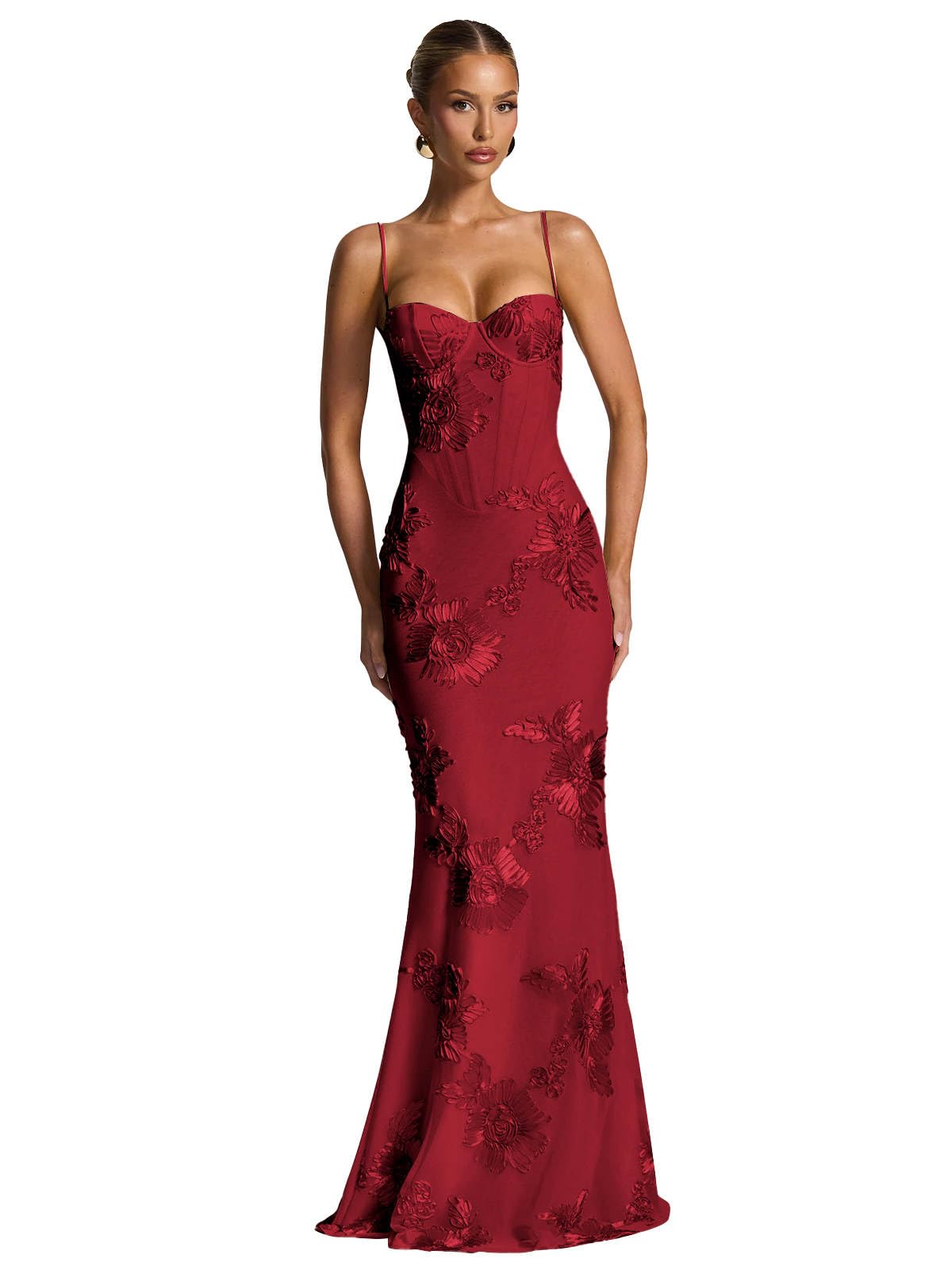 Floral Tulle Bridesmaid Dresses for Women Spaghetti Straps Laces Mermaid Long Formal Prom Dress