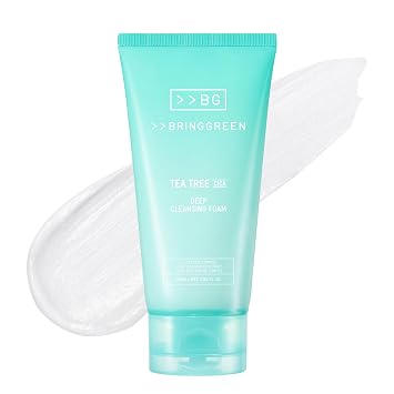 BRING GREEN Tea Tree Cica Deep Cleansing Foam | Mild Cleanser for Exfoliation, Removes Blackheads, Whiteheads, Facial Residue, for Trouble, Irritated, Sensitive Skin 120mL