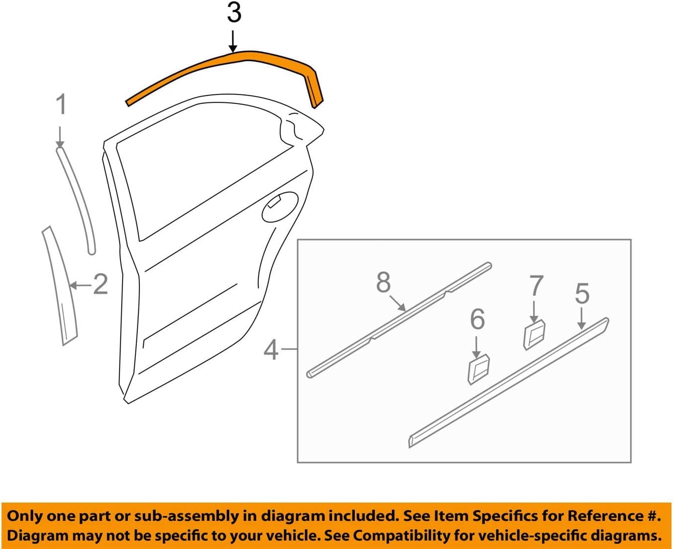 Genuine OEM 86392-3K001 Tape - RR Door Black Frame Upper, RH / 863923K001 for Hyundai Sonata 06-10