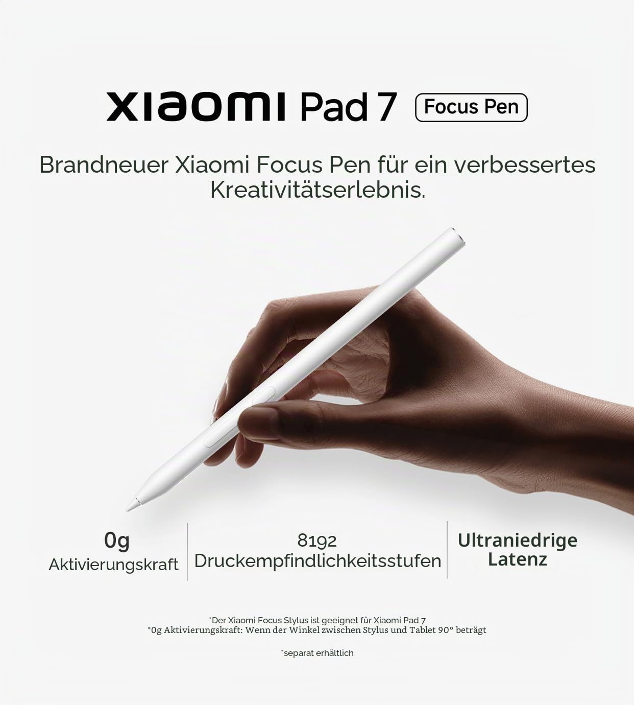 Xiaomi Fokusstift für Xiaomi Pad 7, Druckempfindlichkeit, extrem niedrige Latenz, 0 g Aktivierungskraft
