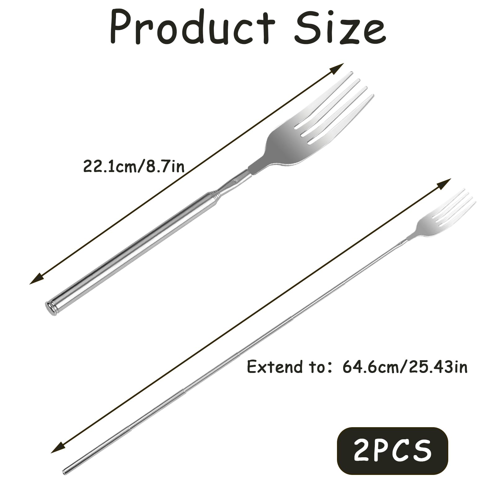 LLMSIX 2pcs Extendable Fork, Stainless Steel Extendable Fork Prank - Image 2