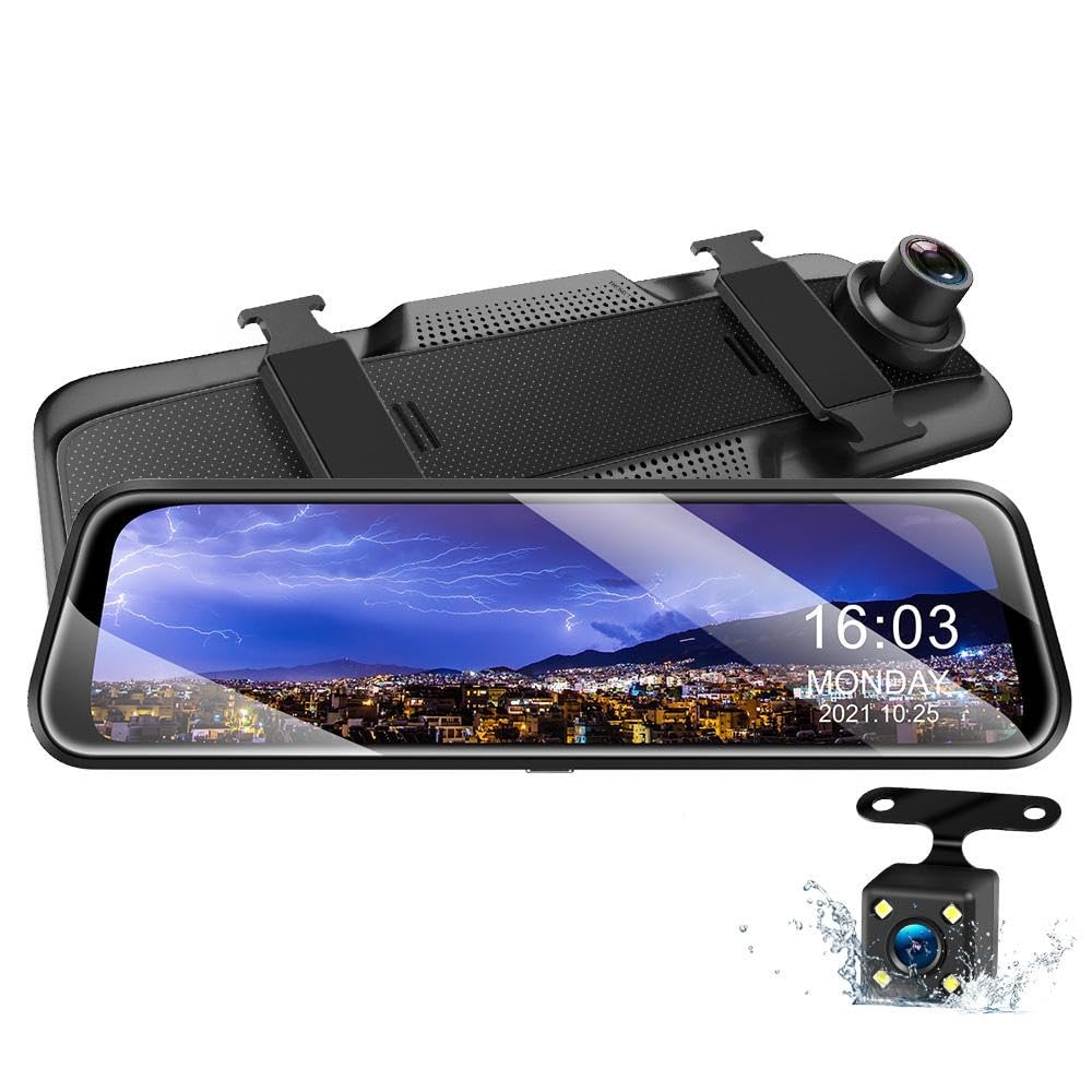 TECHDASH Dual Dash Camera | 10" IPS Touch Screen | Full HD | Front & Rear Reverse Camera | Night Vision | 170° Wide Angle | Loop Recording | G-Sensor | Parking Monitor | Mirror Display Car DVR Cam-image-44