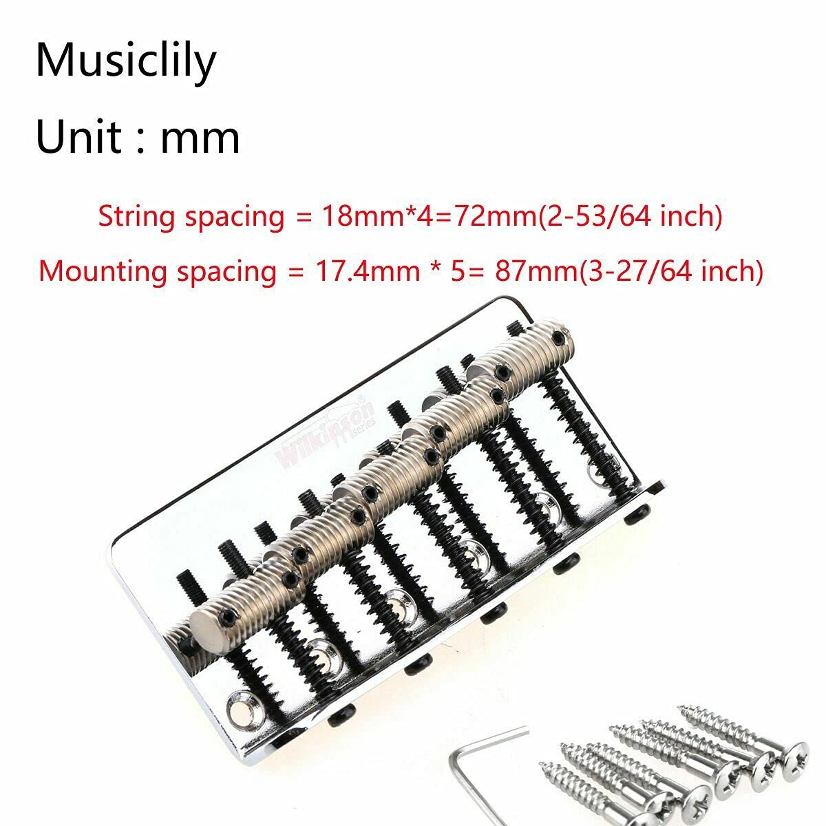 Guitar Parts for 72mm 5-String Fixed Bridge Threaded Saddles for Precison Jazz Bass