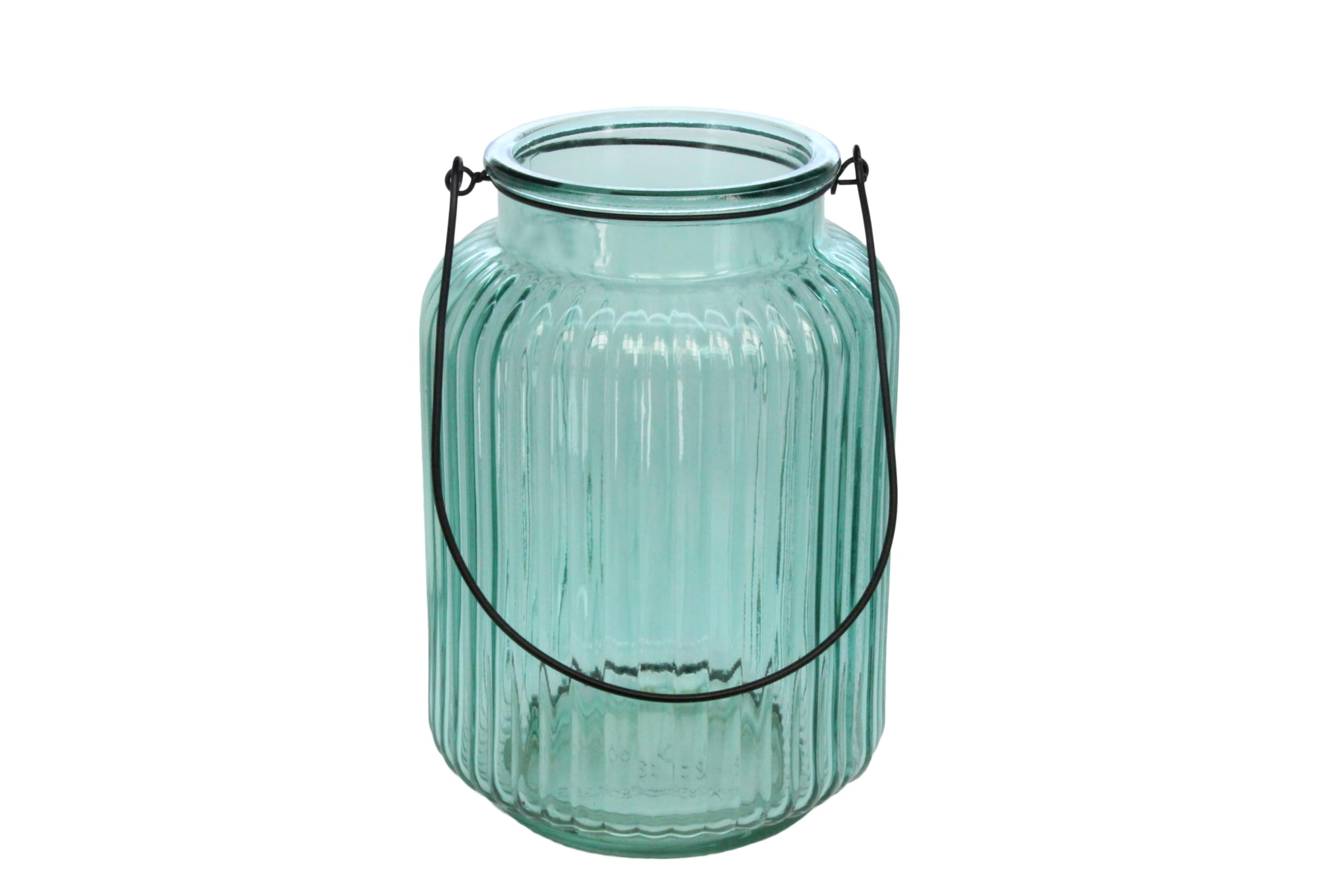 Gisela Graham Glazed Ceramic Hooped Candlestick, 22cm, Green, Modern Home Decor