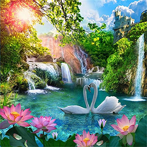 DIY 5D Diamant Peinture Complète Foret Point Kit,Paysage de Cascade 50x70cm/20x28in Round Drill Diamond Painting Point de Croix Peinture Strass Broderie...