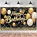 Produktbild Geburtstagsdeko Party Dekoration,180x115cm Große Geburtstag Banner Happy Birthday Schwarz Gold Zeichen Poster Hintergrund für Frau Männer Mädchen Jungen Geburtstag Party Deko