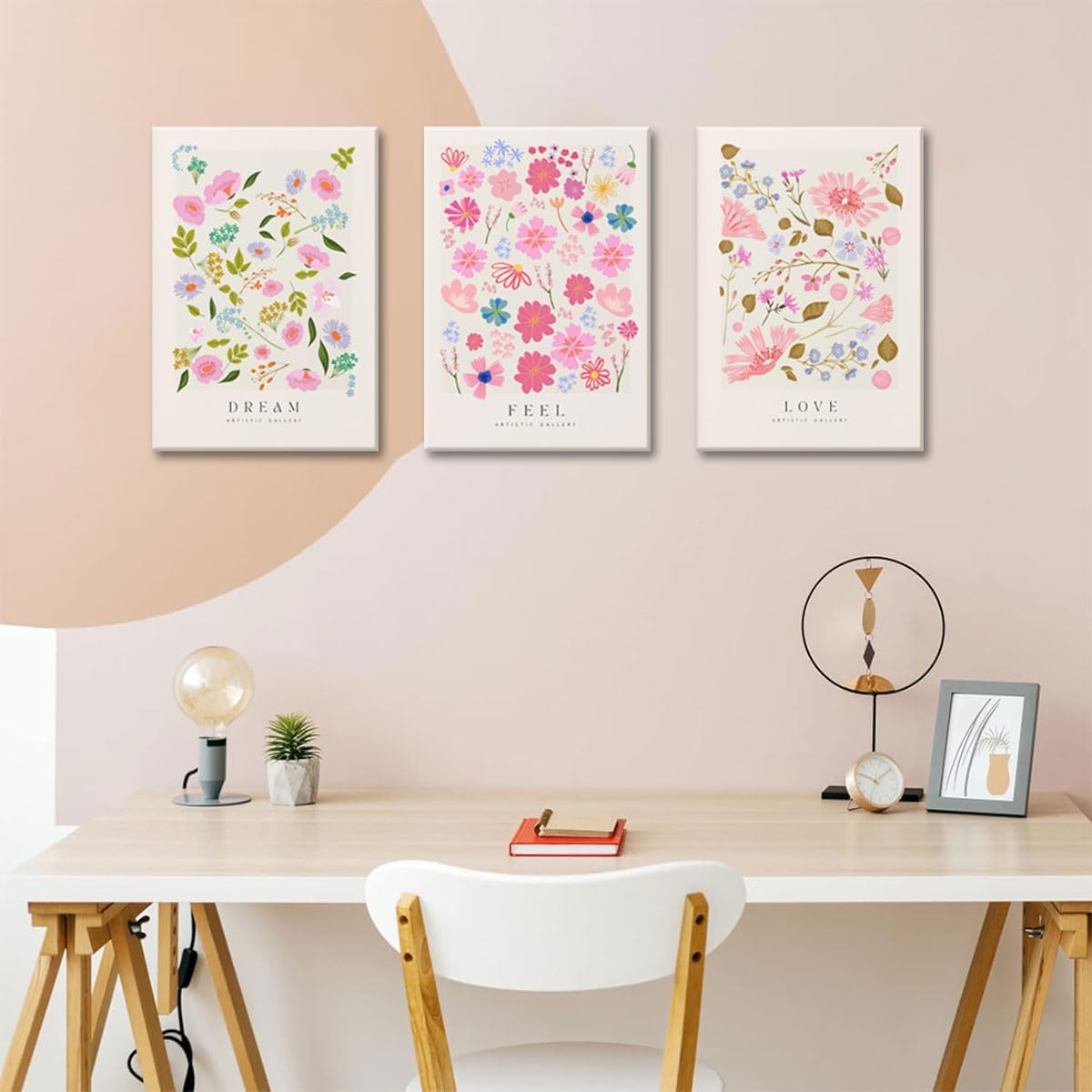 Djmwtb 3 Piece Flower Market Wall Art Floral Canvas Art Flower Wall Decor Pictures Colorful Paintings Danish Pastel Artwork Cute Prints for Bedroom Bathroom 12x16in Framed