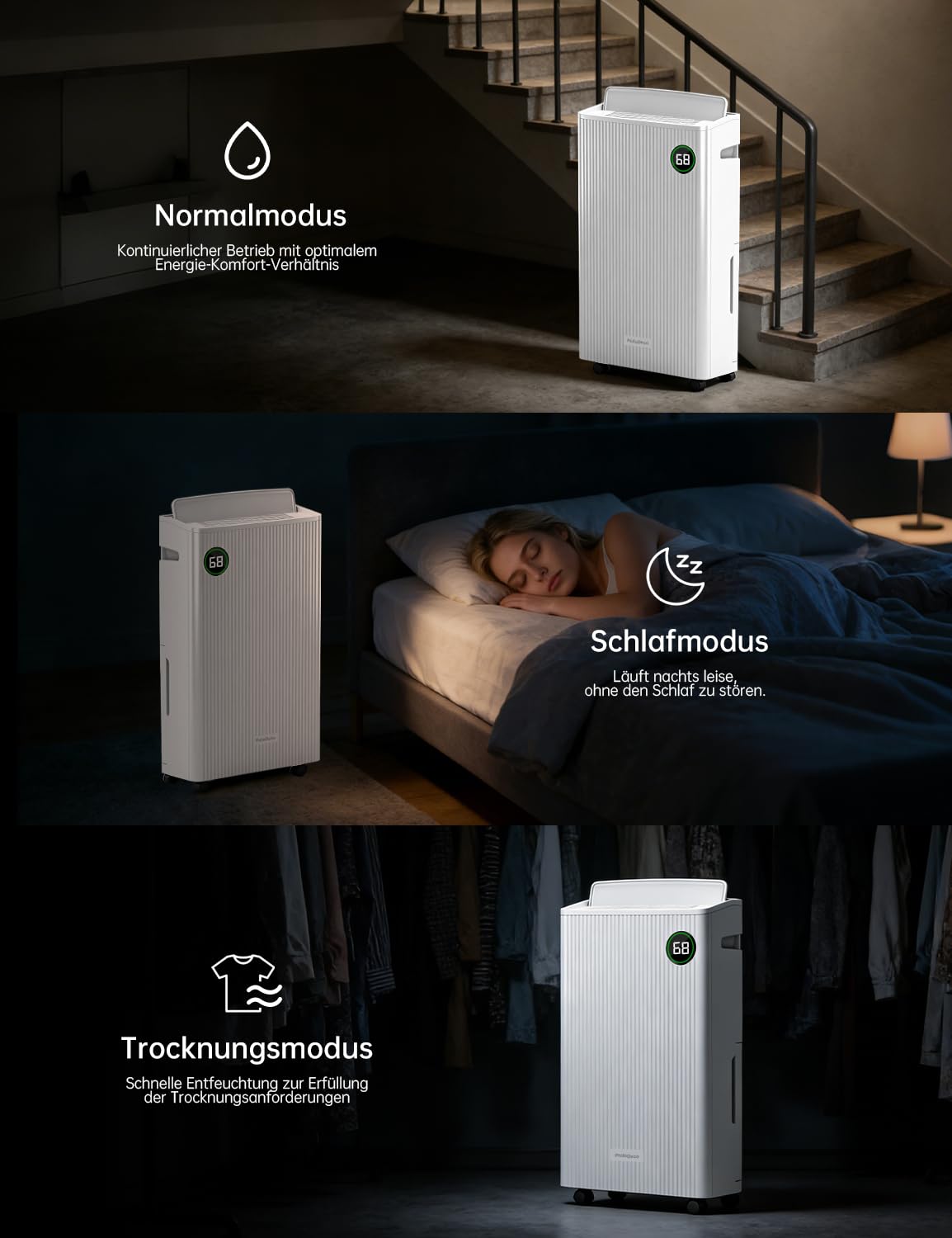 Luftentfeuchter elektrisch 20L, Entfeuchter elektrisch für Keller, Raumentfeuchter elektrisch 39dB für Räume bis zu 150m³/50m², mit Timer, und 1M Ablaufschlauch, 10 J. Gar. (20L Luftentfeuchter)