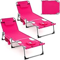 Vista 13 de GYMAX Silla bronceadora, silla de playa de 330 libras con orificio para el brazo facial y correa para el hombro de mano, silla plegable para tomar