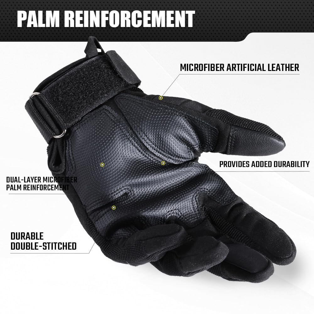 Gants tactiques de moto pour homme - Écran tactile, coque rigide et rembourrage de paume pour airsoft, paintball, chasse, randonnée, camping, escalade, sport, cyclisme