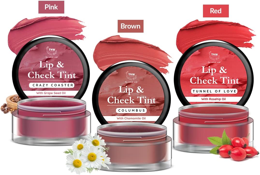 Lip & Cheek Tint - Pink, Red, Brown 15g | Multipurpose 3 in 1 For Lips, Cheeks, & Eyelid Gives a Natural Makeup Look | Non Toxic - Sulphate Free - Paraben Free