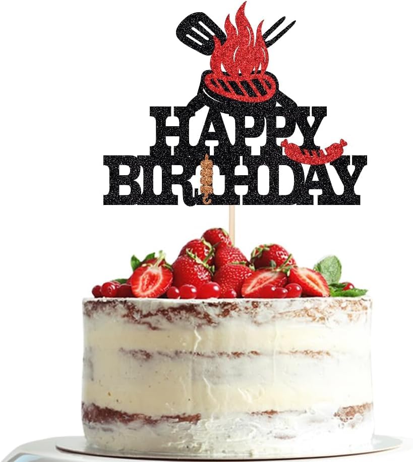 Barbecue Cake Topper for BBQ Sausage Grill Cooking Theme Happy Birthday Cake Decorations
