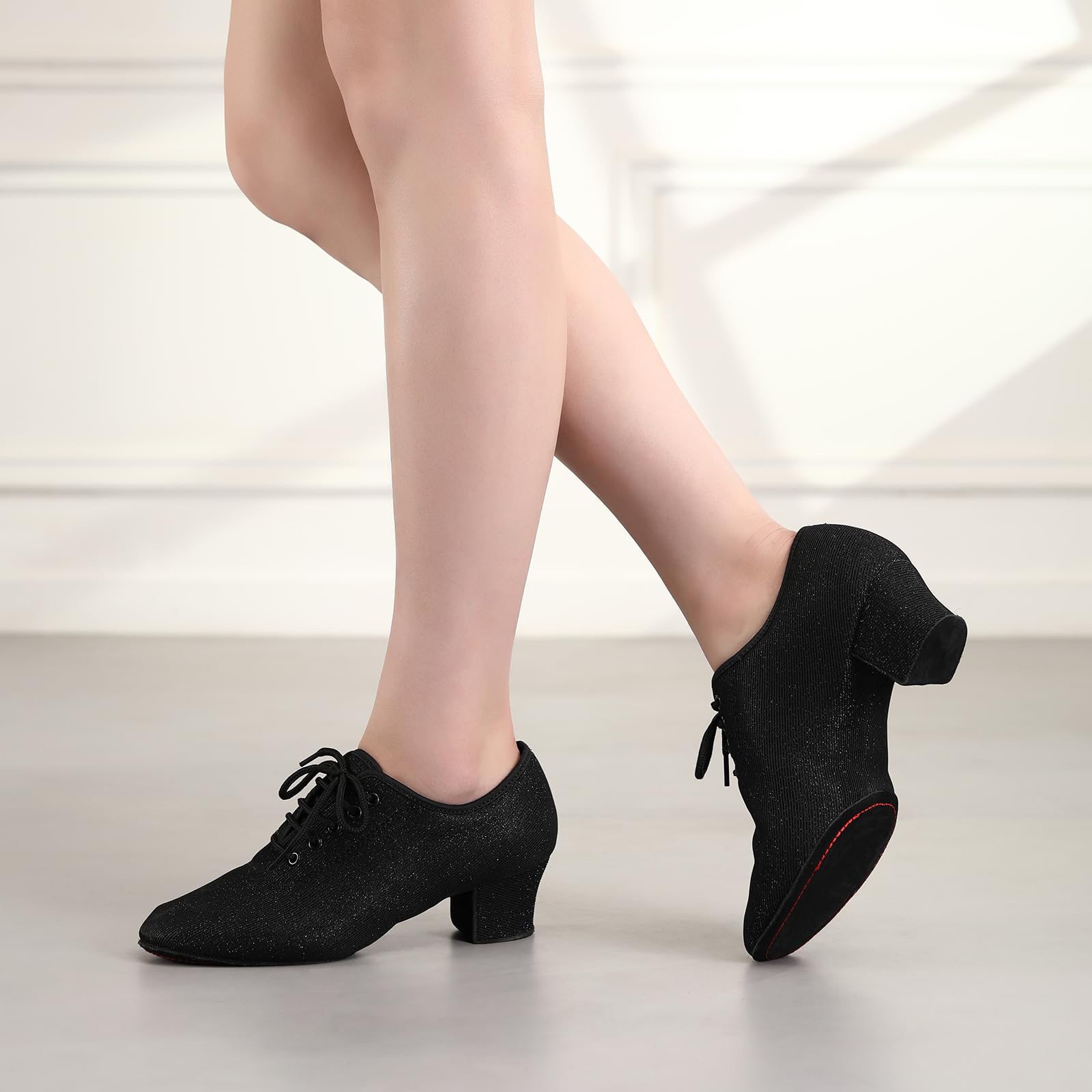 Chaussures de Danse Latine Femmes avec Lacets Bout Fermé Salsa Tango Chaussures de Danse Entrainement