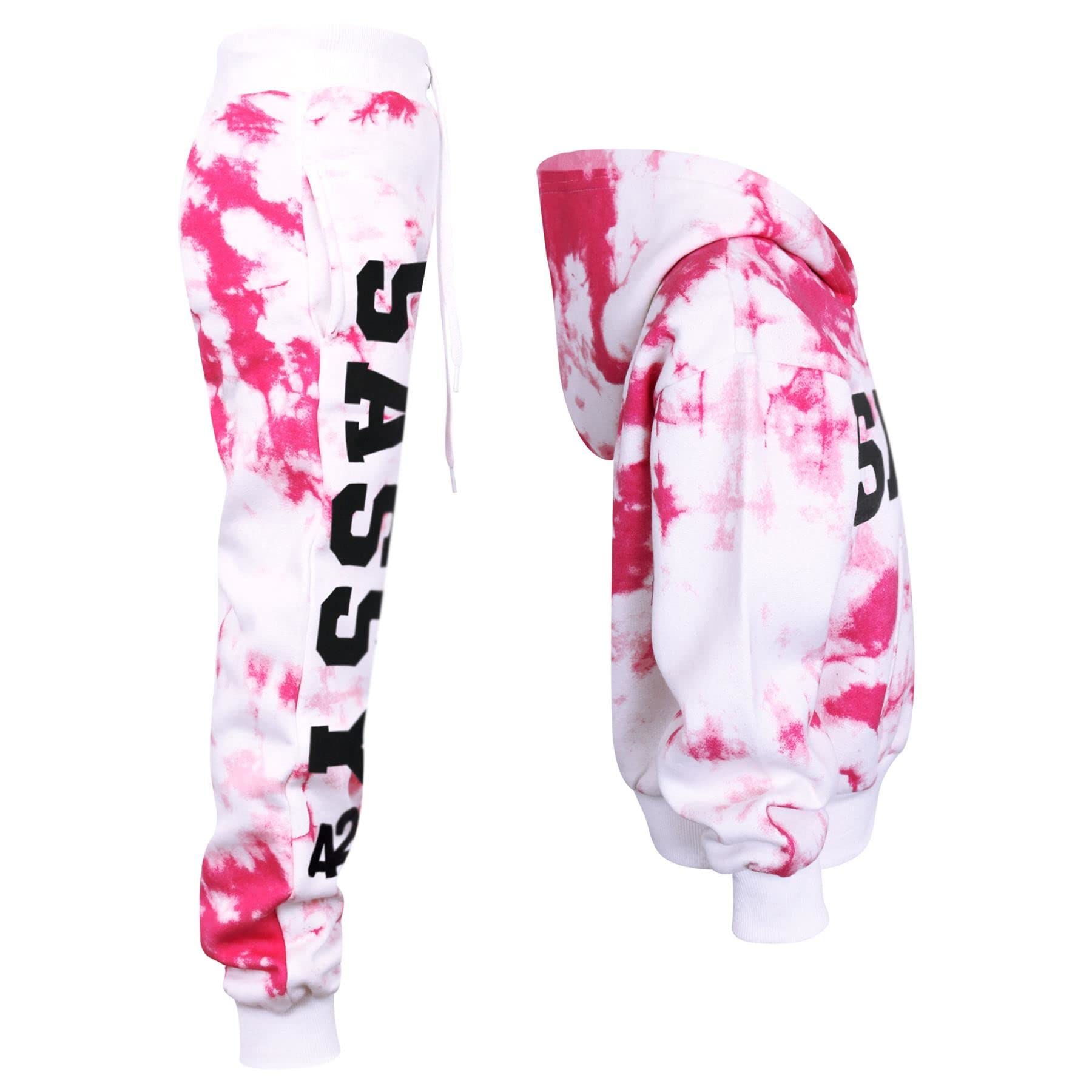 A2Z 4 Kids® Enfants Filles Survêtement Rosé Designer Tie Dye Sassy Imprimer Toison Encapuchonné Crop Top Bottom Jogging Costume Joggers Âge 5-13 Ans