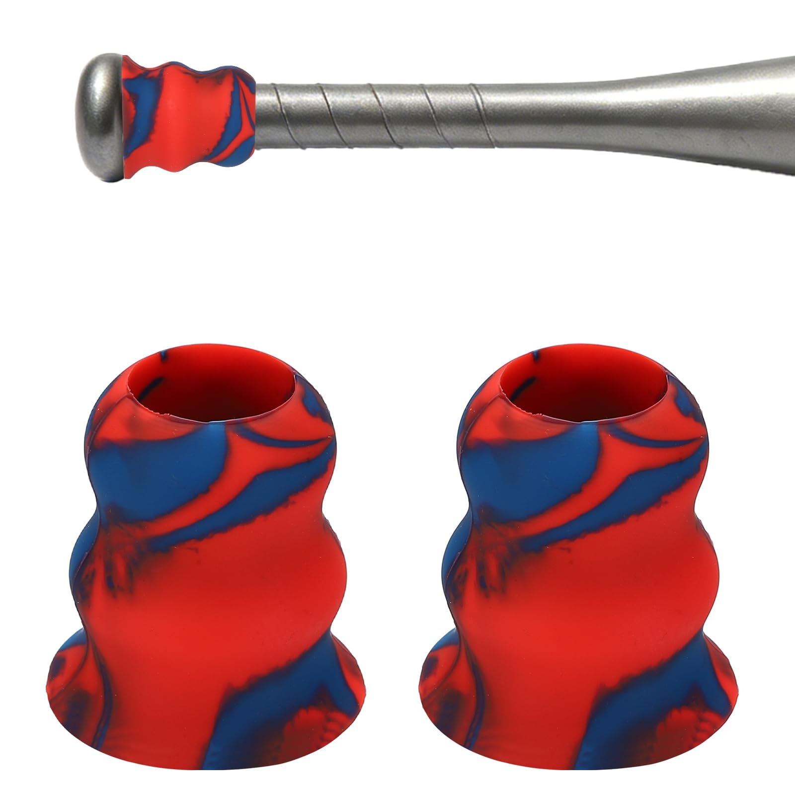 YELARXI Bat Taper, Bat Knob Taper Softball Grip Silicone Non-slip Ergonomic Enhanced Grip Easy Installation 2Pcs & Blue-Red - Fit for (Most Softball Bats/Baseball)