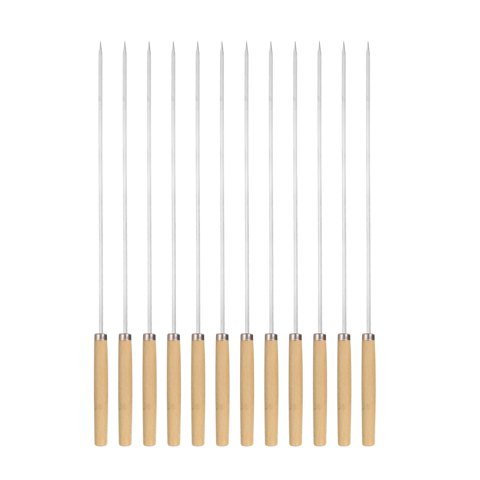 QUARKZMAN 12Pz Spiedini Acciaio 35cmx3.5mmx1mm Spiedo per Barbecue Metallo Piatti con Manico Legno Acciaio Inox Riutilizzabili Grigliate Arrosticini Aperto per Carne Frutta Verdura