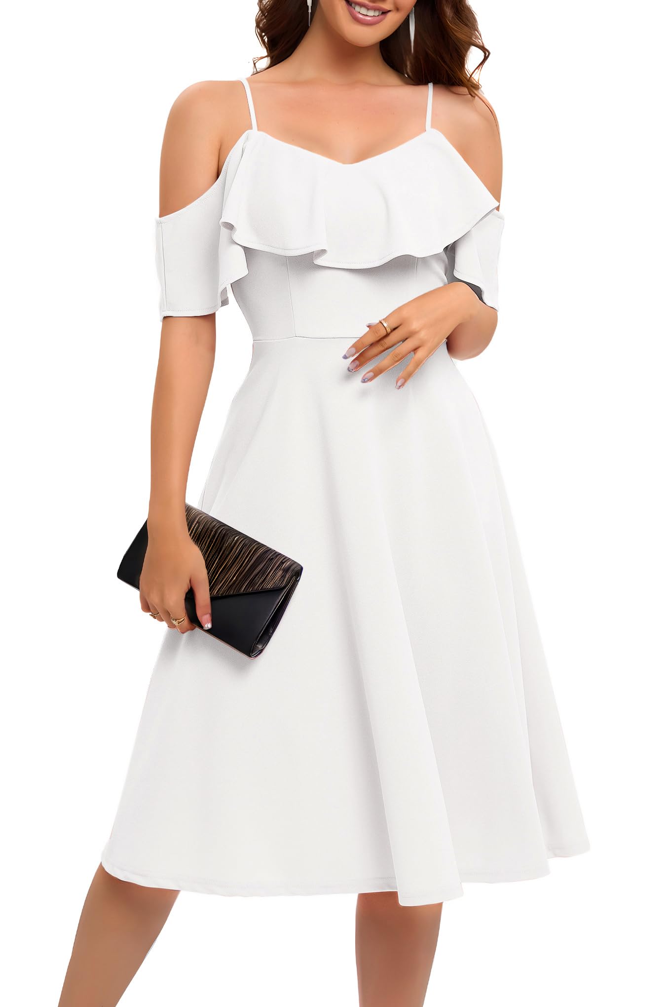 Bbonlinedress Robe de Soirée Cocktail Chic pour Baptême Cérémonie Bal Mariage Mi-Longue avec Bretelles