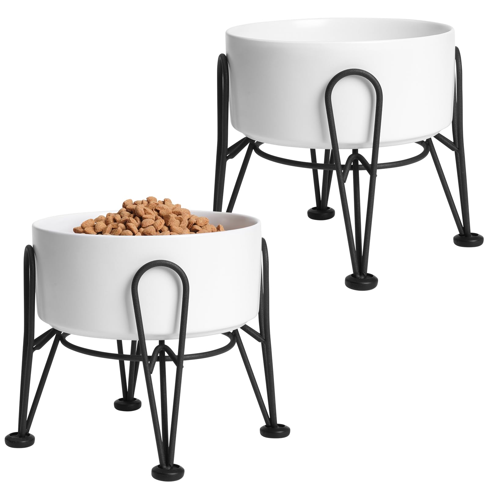 Kitwinney Elevated Dog Bowls, Ceramic Raised Dog Bowl Set with Anti-Slip and Non-Tip Metal Stand, 2 Pack Pet Food and Water Feeding Bowls for Small