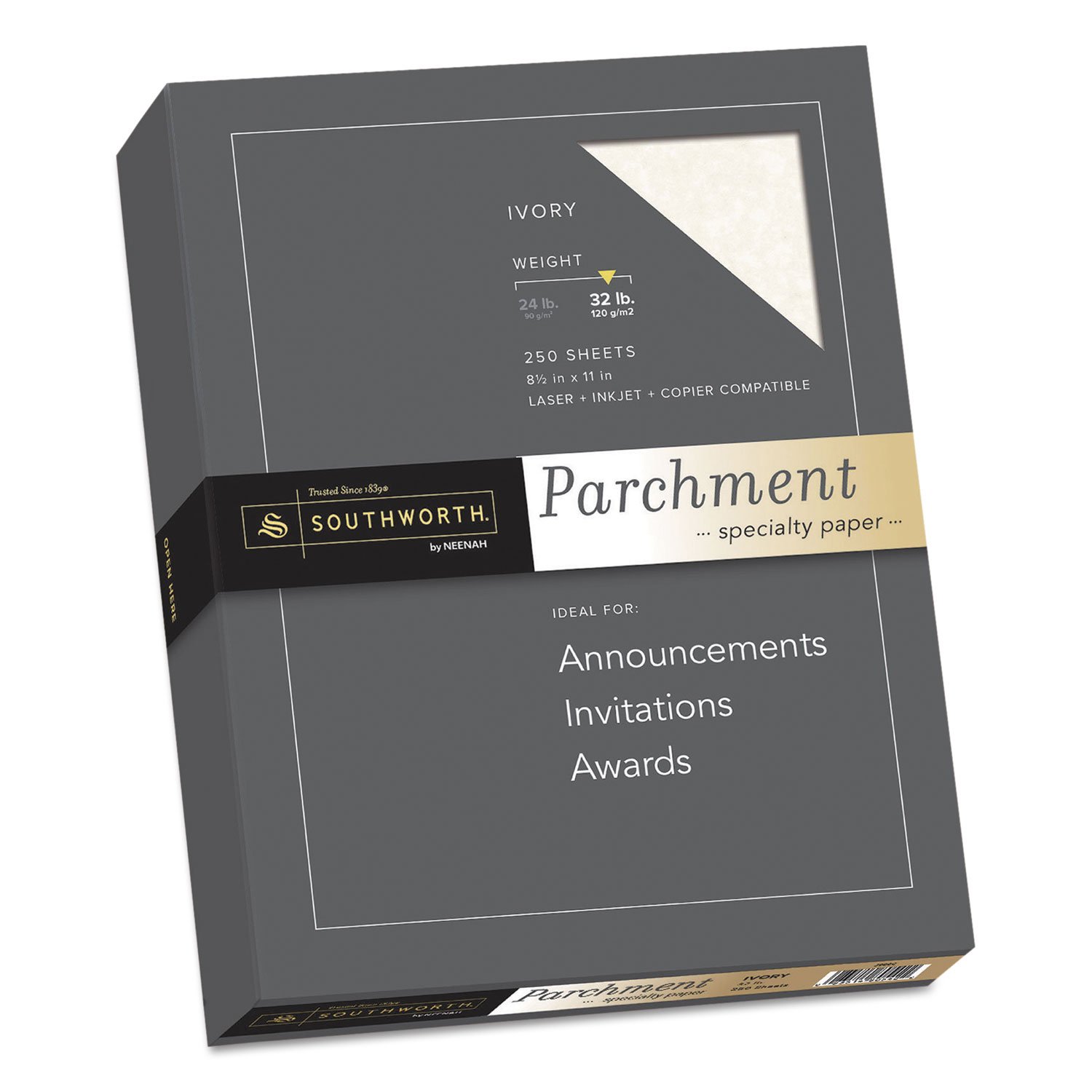 Parchment Specialty Paper, Ivory, 32 lbs, 8-1/2 x 11, 250/Box - J988C