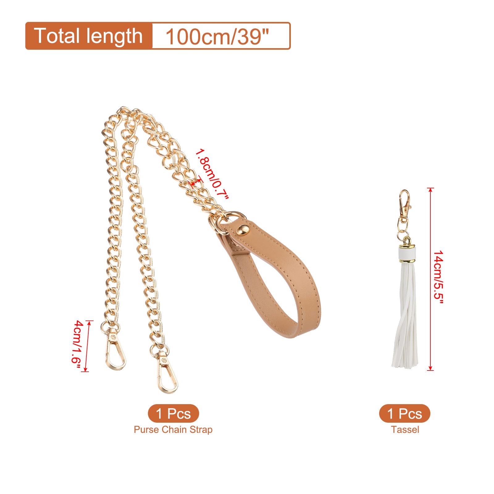 PATIKIL Purse Chain Strap, 39 Inch Leather Chain Straps Purse Strap Replacement with Tassel for Crossbody Bag Handbag Woman Khaki/Gold - Image 2