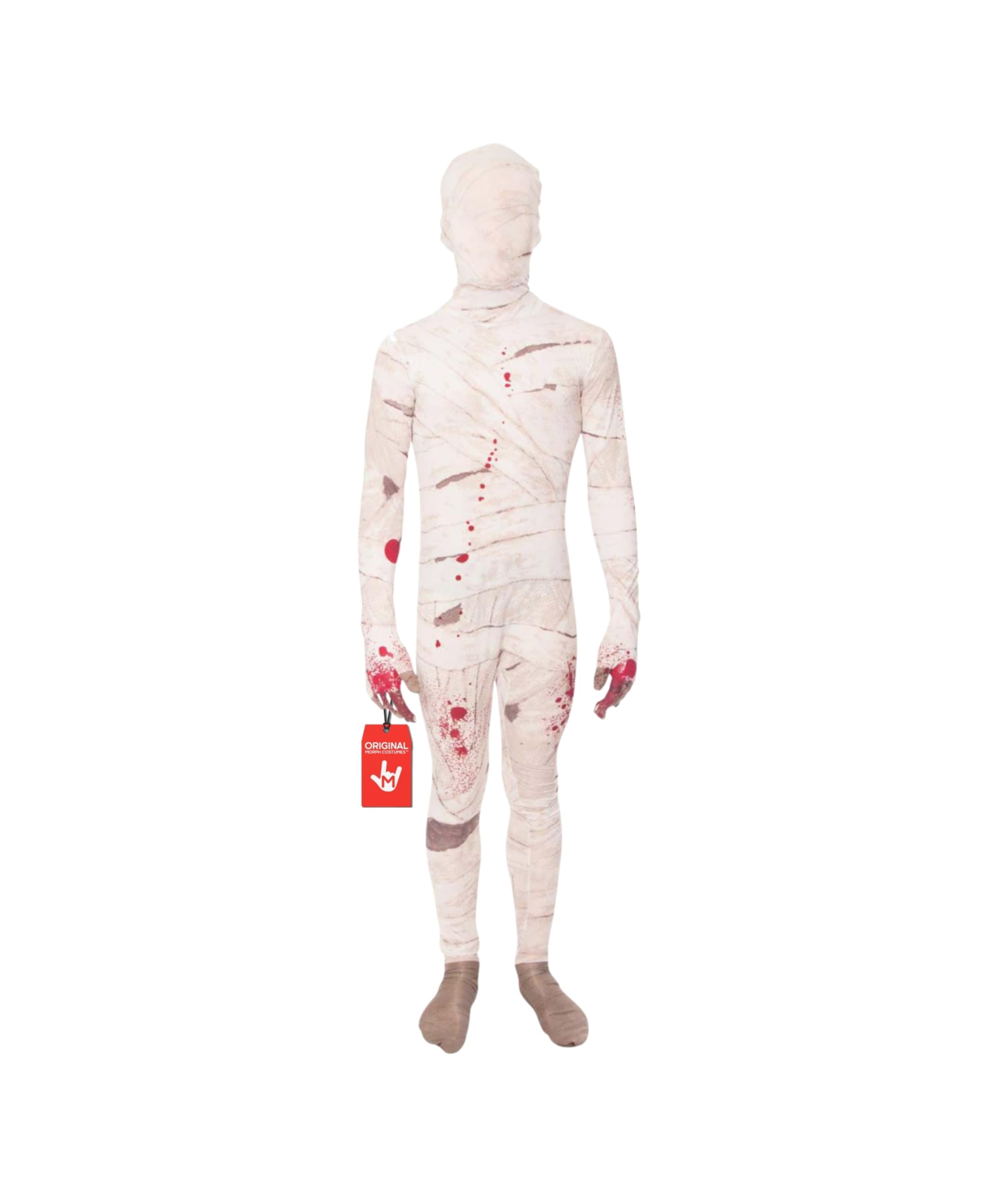 Moprhsuits - Costume mummia bambino, mummia bambino, mummia da bambino, costume da mummia per bambini, costume da mummia per bambini, travestimento di Halloween mummia, costume da bambino, taglia S, | Maglia, Pantaloni & Cappuccio, Stampa a Bende Bianche,