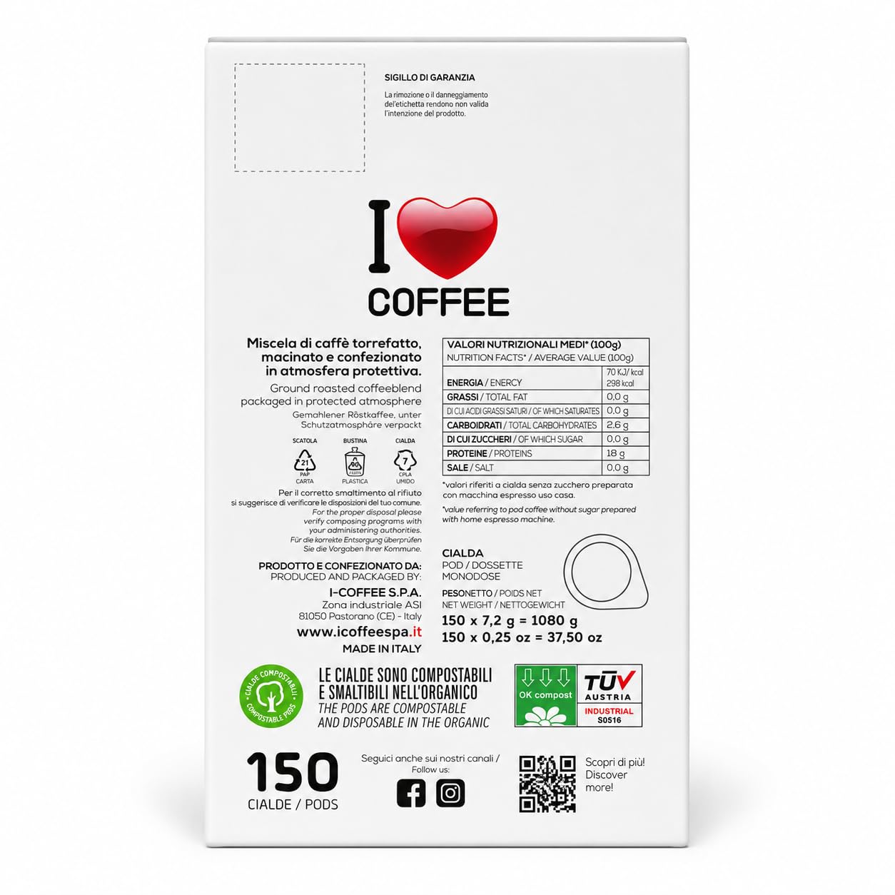 I Love Coffee Cialde Miscela Rossa, Box da 750 Cialde | Box da 750 Cialde, Miscela Rossa, Cialde Caffè