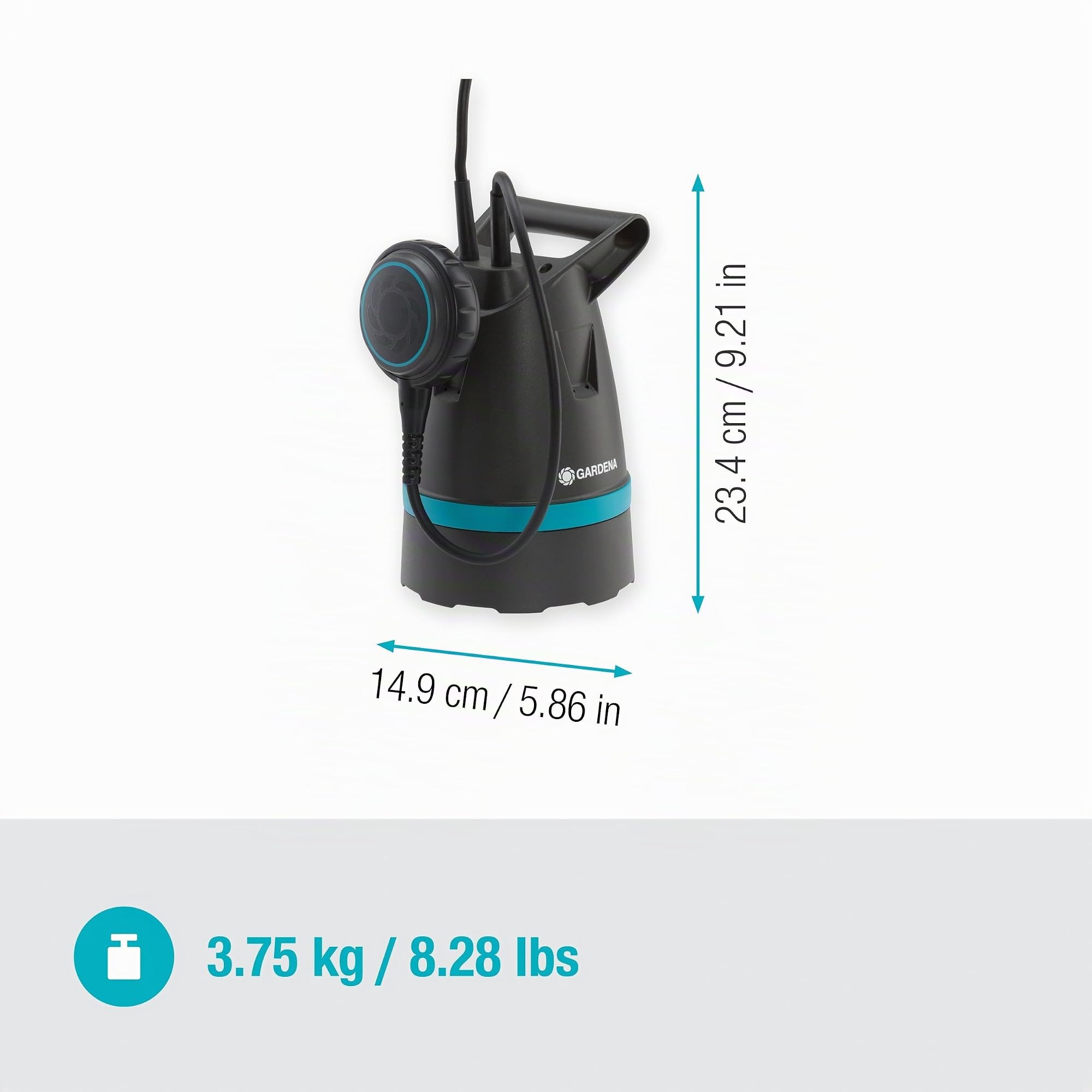 GARDENA Pompa sommersa per acqua pulita 8600 Basic: portata max. 8600l/h, aspirazione piatta a 4mm, interr. flottante con funzionamento continuo (9001-47)