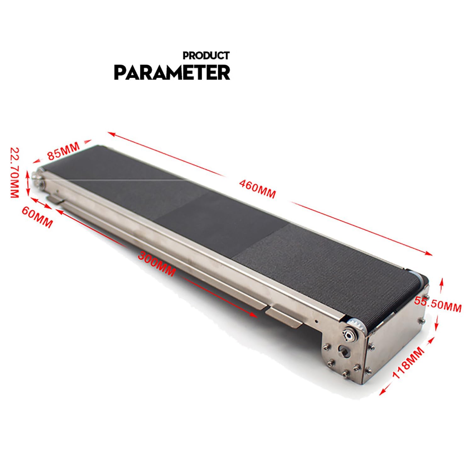COYEUX Transportador eléctrico para línea de Montaje, Cinta transportadora pequeña de 460 mm x 118 mm, Carga 5 kg, para procesamiento de Alimentos, envasado de Productos