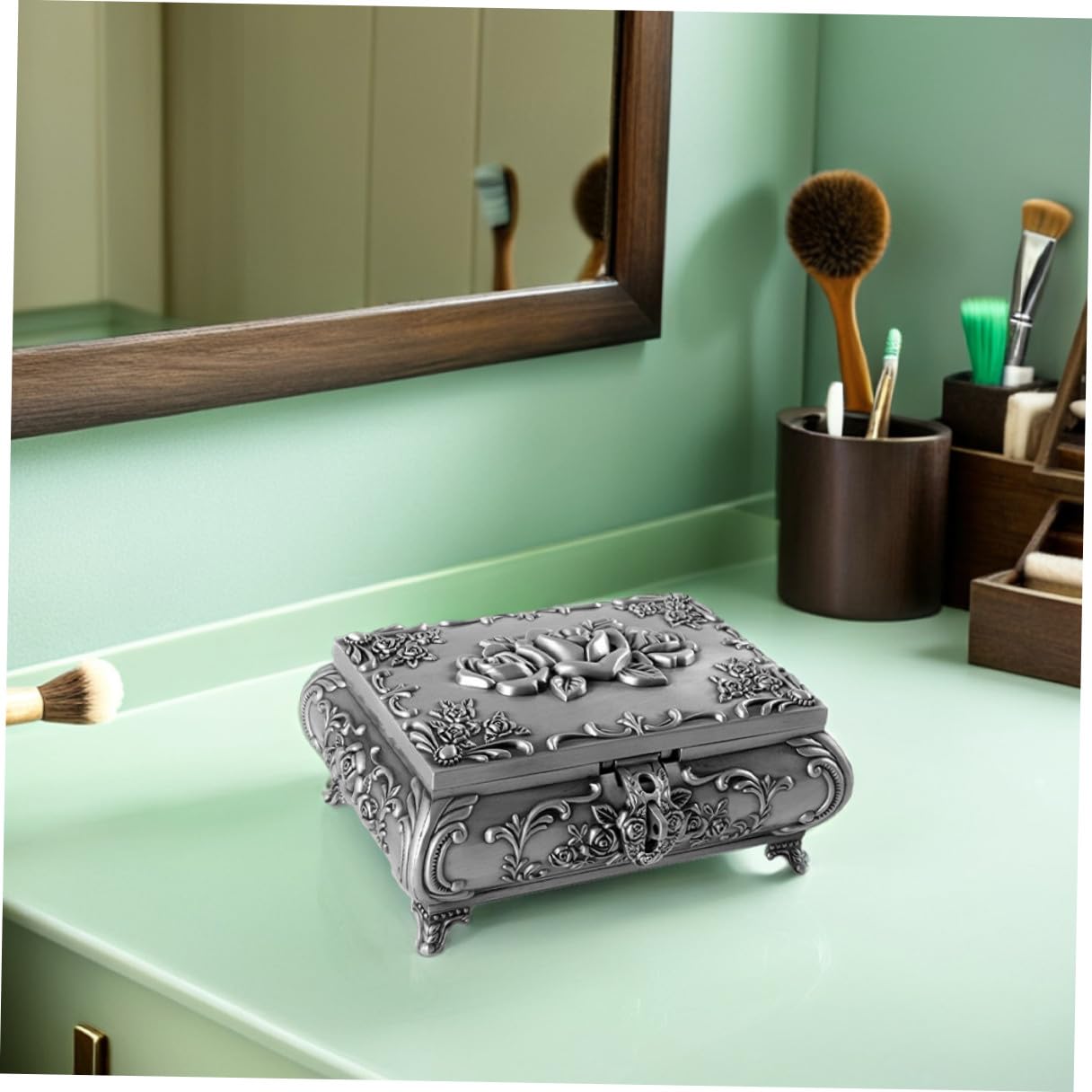 Hohopeti Scatola Gioielli Vintage in Lega di Zinco Argento con Chiusura