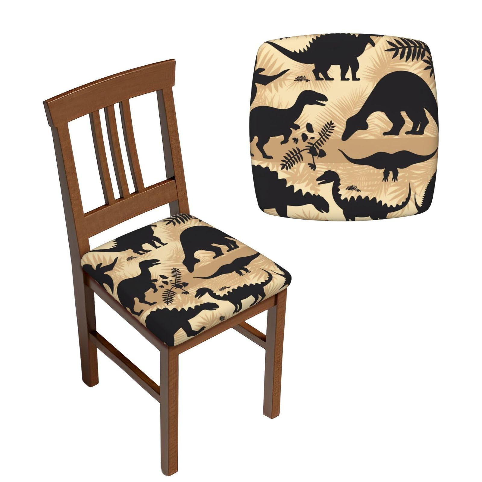 NONHAI 6PCS Dining Chair Seat Covers Set Dinosaur Silhouette Stretch Removable Chairs Covers Washable Seat Cushion Slipcovers Protector for Dining Room Kitchen Chairs