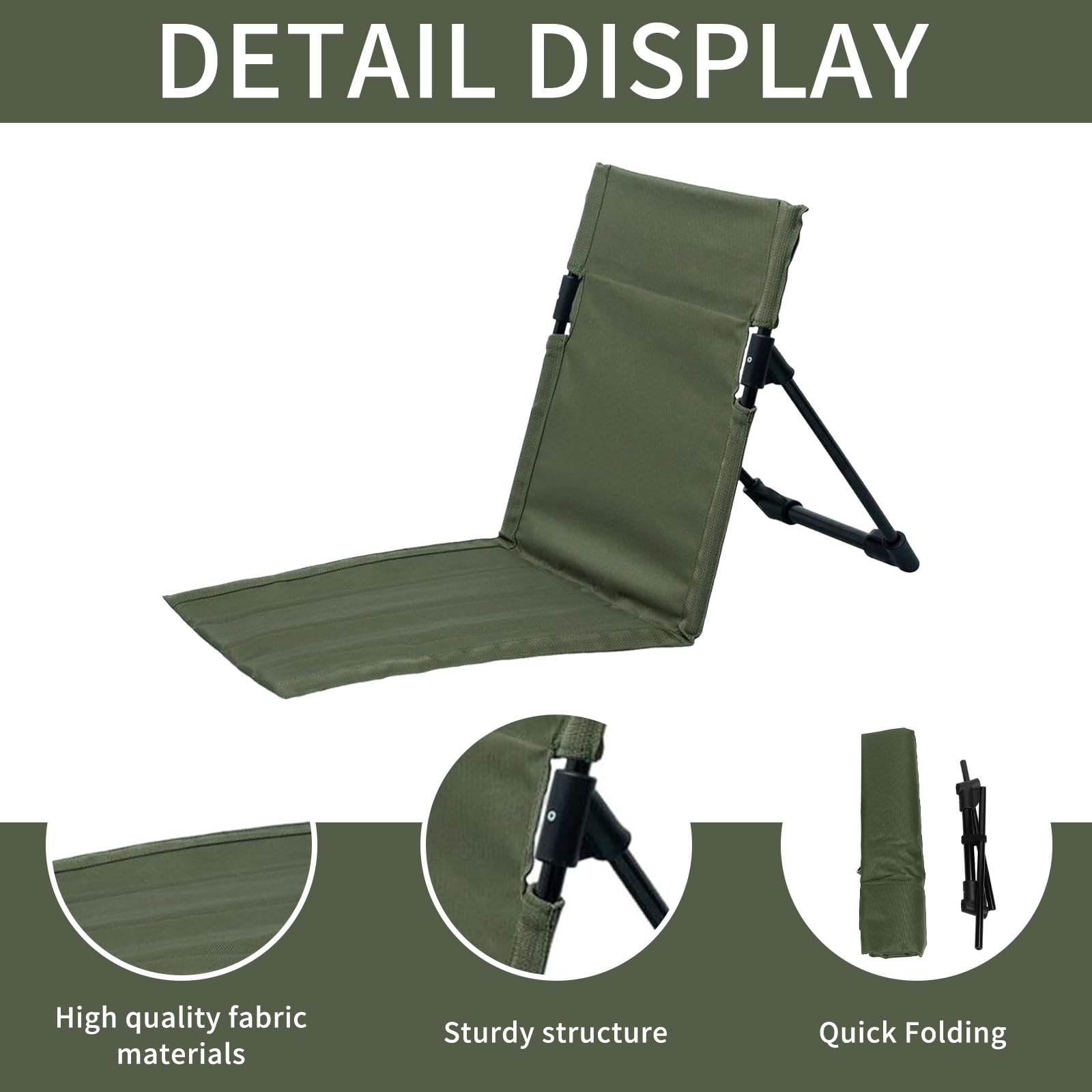 Silla de Suelo,Silla de Playa 38x39.5CM,Asiento de Estadio,Cojín Plegable,Playa con Respaldo,Sillas Jardín Exterior,Silla Playa Plegable,para Camping Piscina,Terraza o Jardín o Exterior