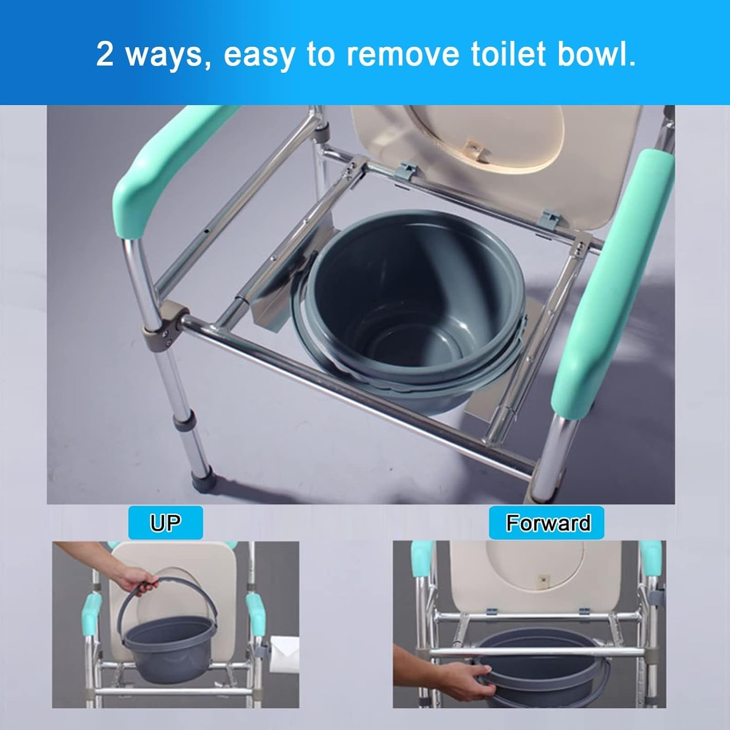 Toilet Commode Wheelchair Adjustable Height Portable with Wheeled Toilet Chair Waterproof Shower Chair Lightweight Aluminum Alloy Loadable 180kg for Elderly