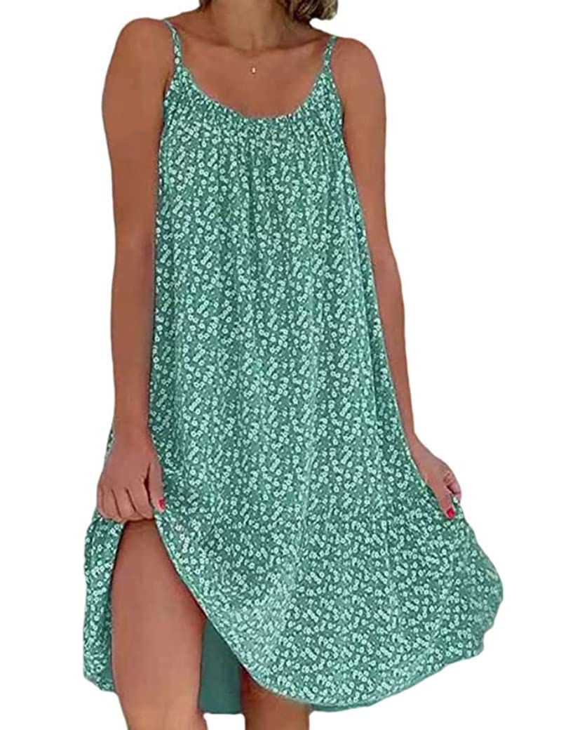 Yeenily Vestido Mujer Sin Mangas Tirantes Vestido de Playa Flores Casual Suelto Vestidos Elegante Verano Vestido