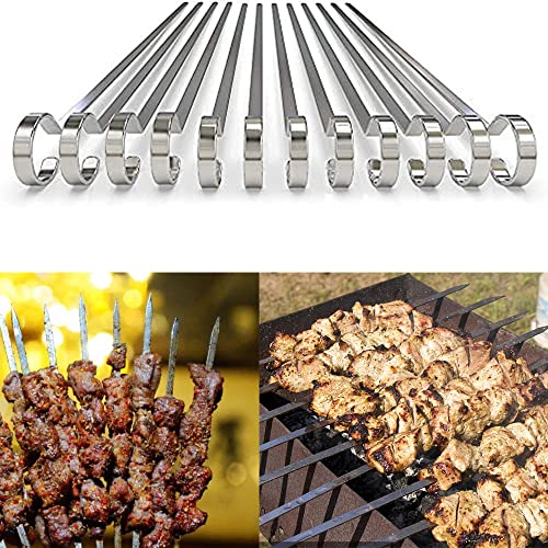 Ram Kebab Vegetable Skewers 12-inch Flat Stainless Steel Skewers Grilling BBQ Stick Skewers Set of 12