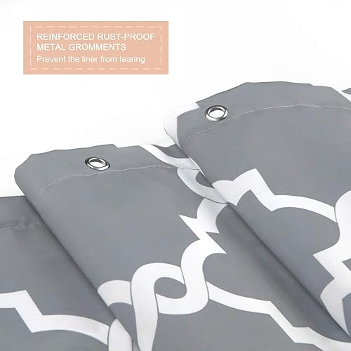 Miniatura 3 de WELTRXE Cortina de ducha de tela marroquí con ganchos, cortinas de baño impermeables de poliéster con patrón geométrico, lavable a máquina, 72 x 72