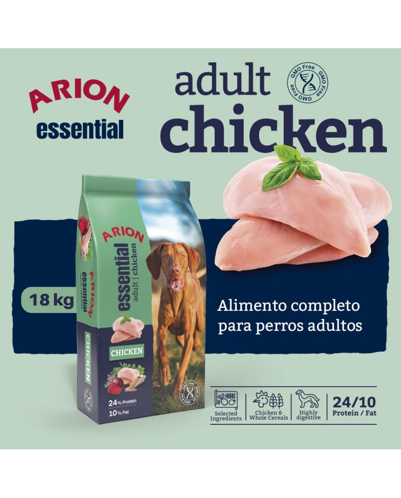 Arion Essential Adult Chicken 18kg – Pienso Completo para Perros Adultos con Pollo y Omega 3 & 6