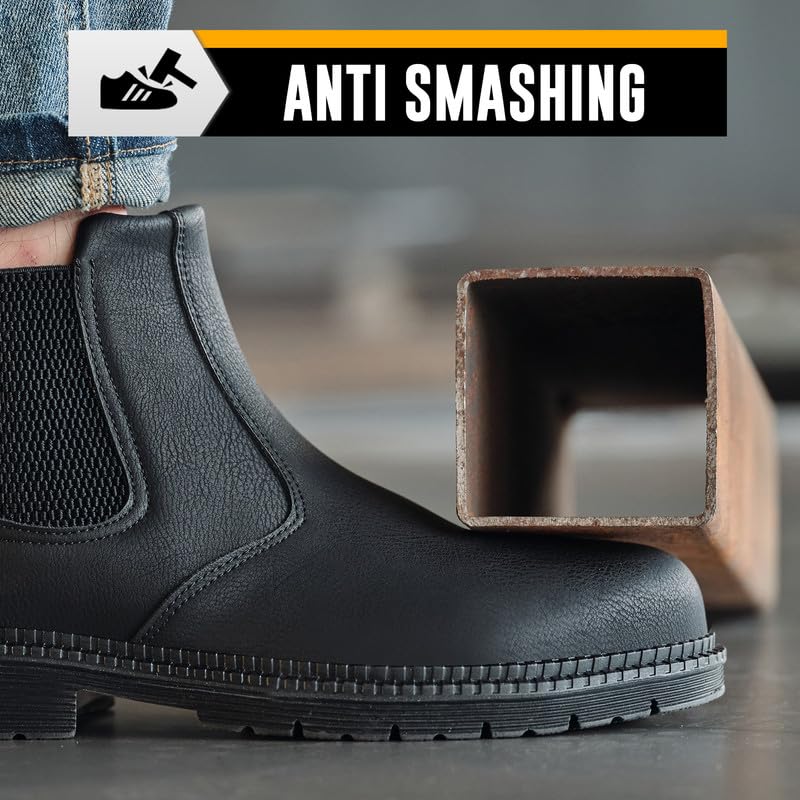 Image of Unisex-Adults Steel Toe Chelsea Boots, Men's Industrial Construction Shoes, Waterproof, Lightweight, Comfortable, Non-slip Safety Boots