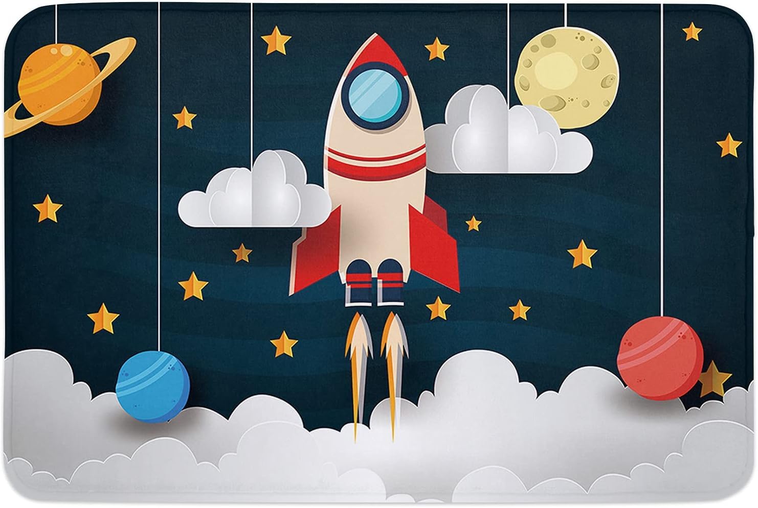 Front Door Mat Space Theme Cute Rocket Planet Pattern Entrance Doormat Non-Slip Door Rug Washable Indoor Outdoor Floor Mat for Entry Kitchen Bathroom Patio Inch 15.7"x23.6"