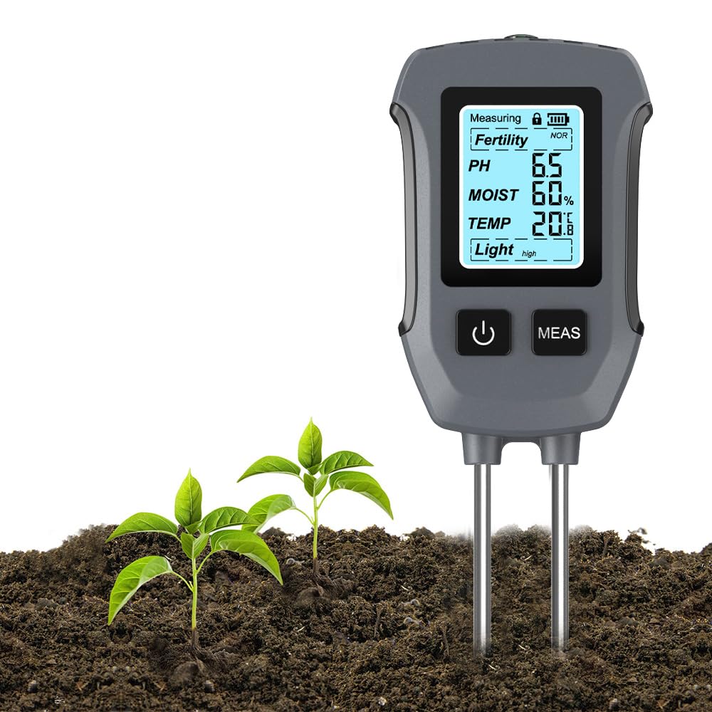 Uzoli SGS13 Testeur d'humidité du Sol Plantes, 5 en 1 Appareil de Mesure du Sol pour fertilité, Valeur ph, Intensité Lumineuse, Température, Humidité du Sol, Hygromètre pour Jardin et pelouse