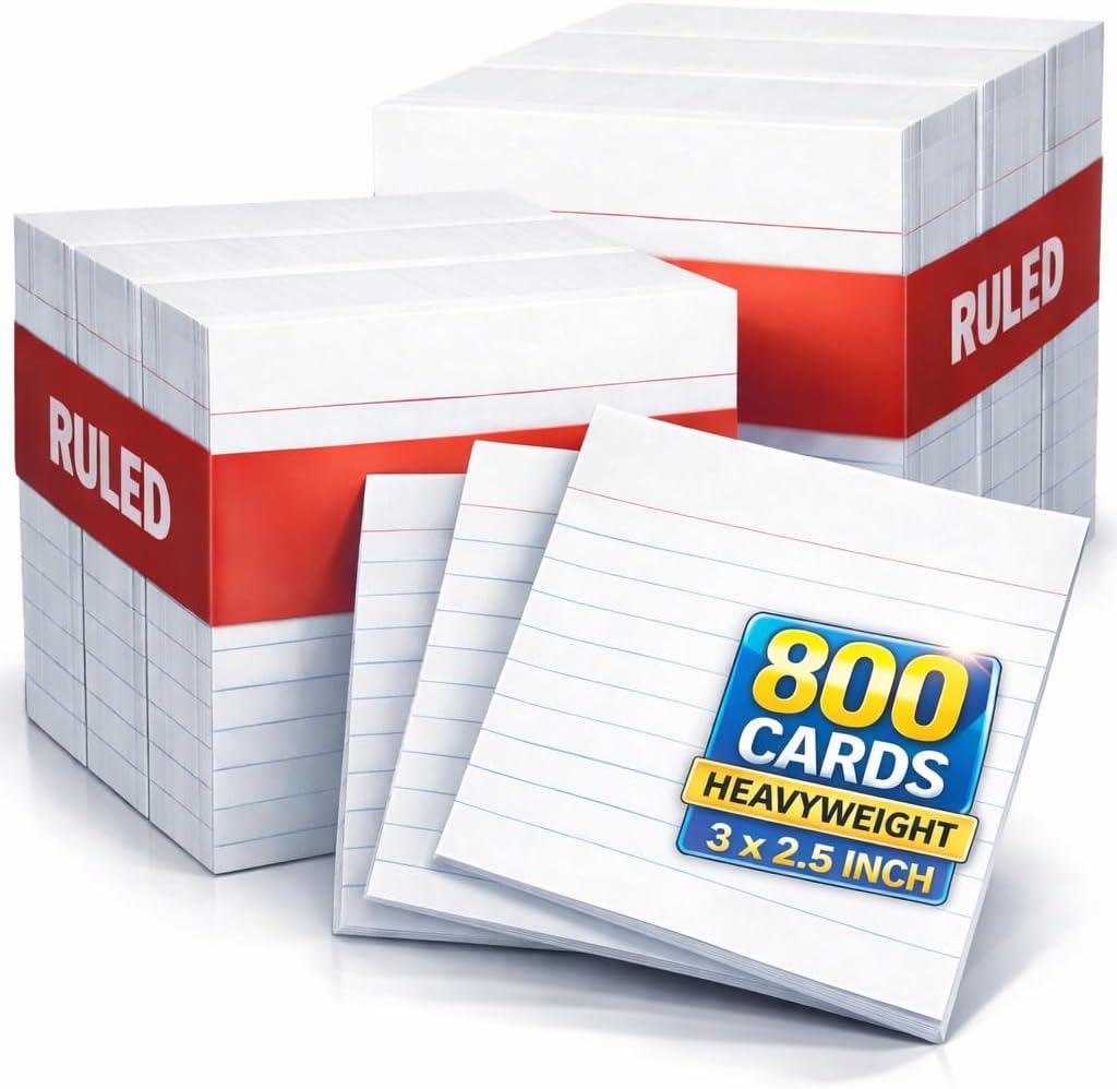 1InTheOffice Mini Index Cards, Flash Cards, Half Size, 3" x 2.5", White, 800 Count