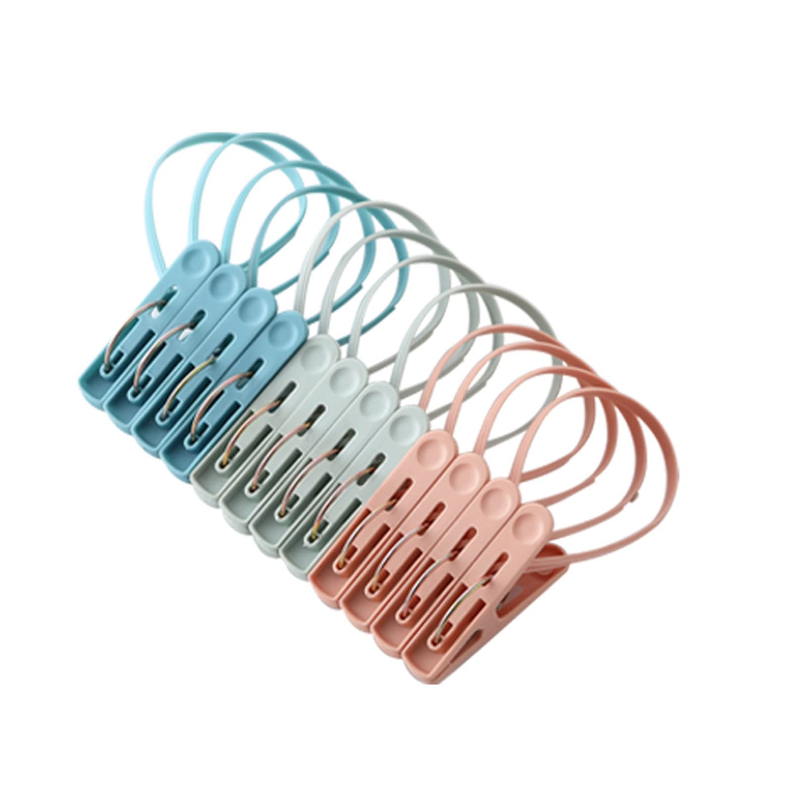 PURPLELILY 12pcs Clothes Pins With Rope For Clothesline Drying Clothing Clips Pegs Small Clothespins For Hanging Pictures