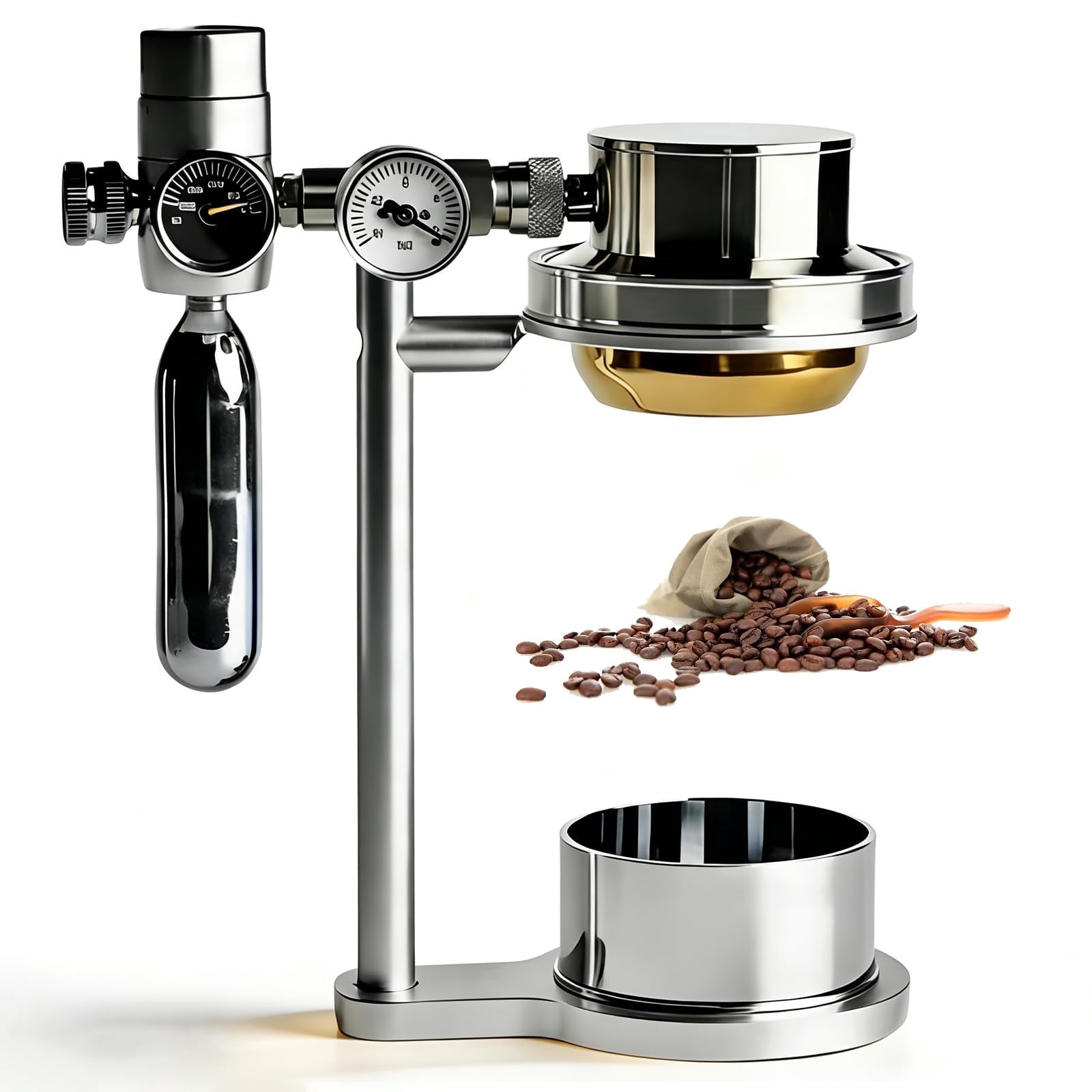 Macchina per caffè espresso pneumatica, in acciaio inox, con estrazione rapida a 9 bar e manometro, ideale per casa, campeggio, viaggi e per gli amanti del caffè all'aperto.